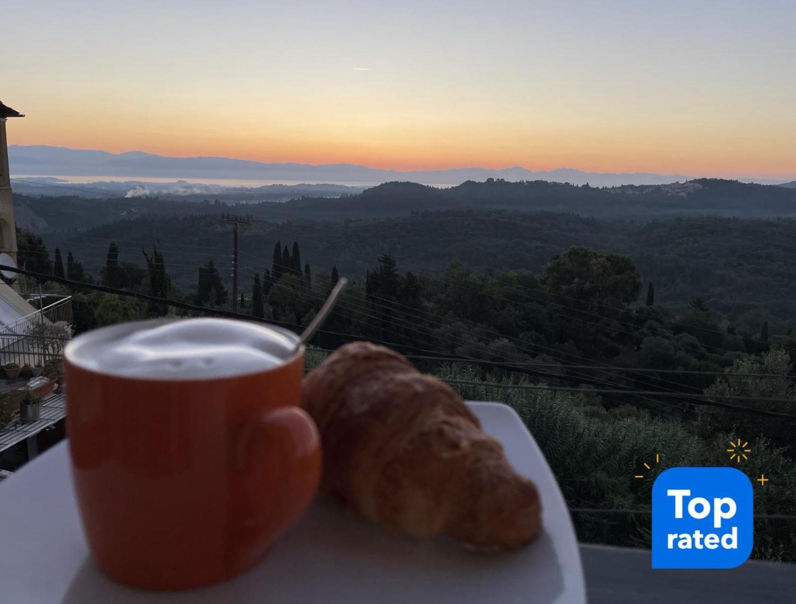 Schoenes Familienappartement In Pelekas, Corfu Mit Meerblick Bagian luar foto
